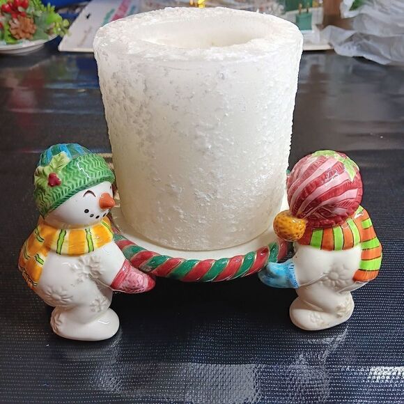 Fitz & Floyd Christmas Frosty Folks Snowman Pillar Candle Holder Collectible - Picture 2 of 16